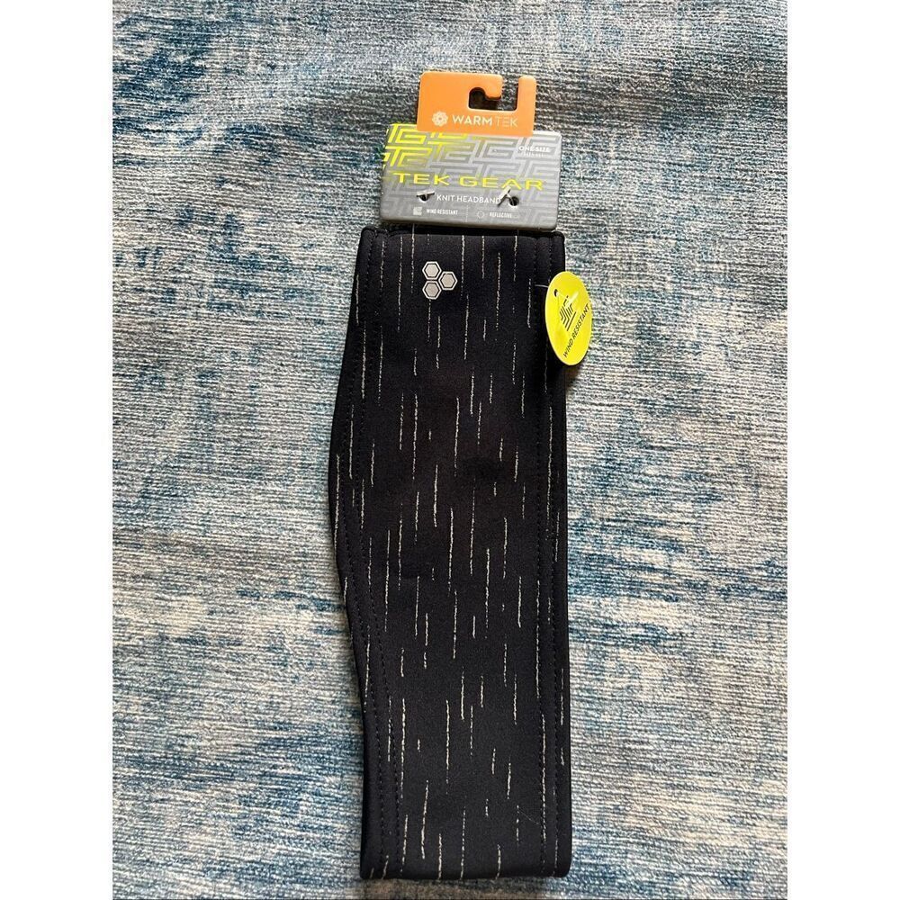 New! Tek Gear Warm Tek Black Gray Wind Resistant Knit Headband One Size